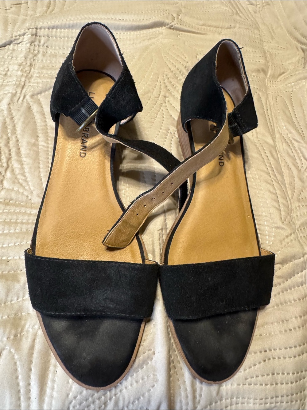 Lucky Brand Women’s Black Suede Open-Toe Ankle-Strap Sandals Sz 9M